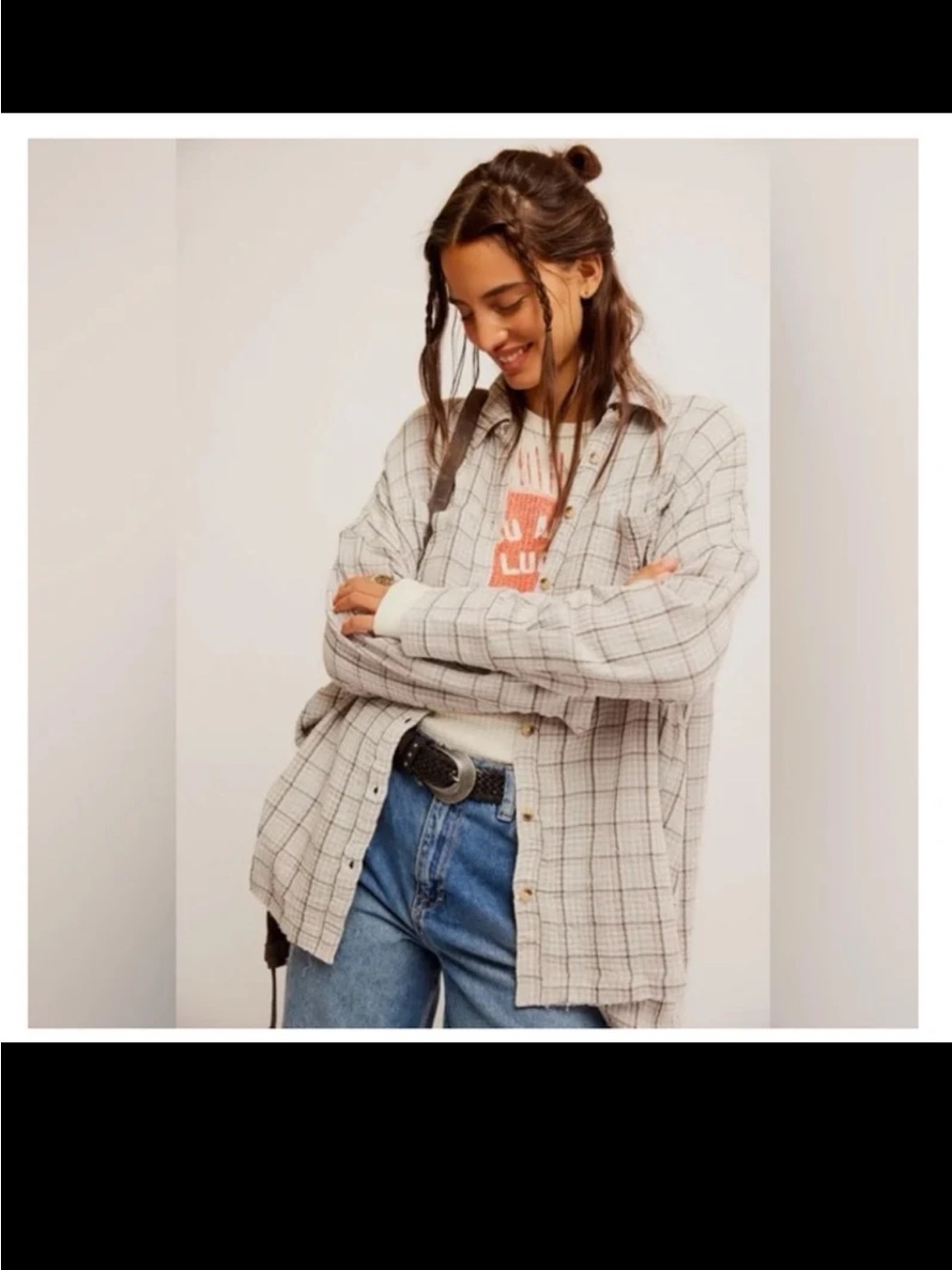 Free People We The Free Cardiff Plaid Top Oversized size Small - Picture 2 of 12